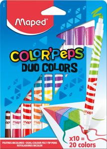 FEUTRES Maped - Feutres de Coloriage 2 en 1 - Duo de Couleur et Encre Lavable à l'eau - 10 Feutres pour 20 Couleurs