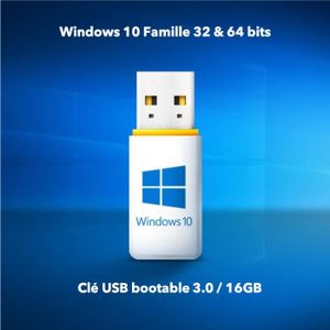 SYSTÈME D'EXPLOITATION Windows 10 Famille 32 & 64 bit + clé USB bootable
