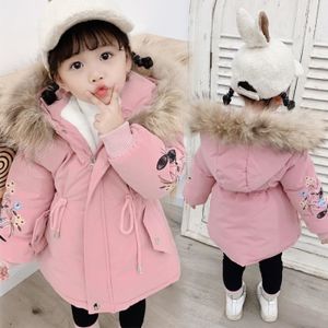 MANTEAU - CABAN Pink Manteaux Trench-coat à Capuche En Fourrure Pour Fille,vêtements Chauds Pour Enfant 