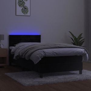 ENSEMBLE LITERIE LEX Sommier tapissier avec matelas et LED Noir 90x200 cm Velours - Qqmora - MWX08653