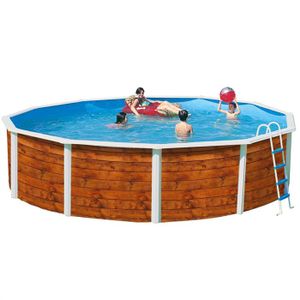 PISCINE ETNICA Piscine hors sol en acier circulaire / ronde 350 x 120 (Kit complet piscine, Filtre, Skimmer et échelle)