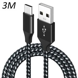 CÂBLE TÉLÉPHONE Câble Nylon Tressé Noir Type USB-C 3M pour Samsung galaxy A50 - A51 - A52 - A52s - A70 - A71 - A72 - A80 [Toproduits®]