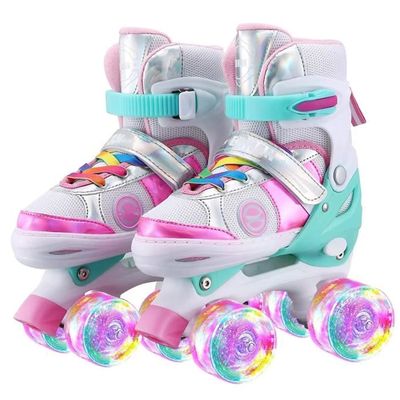 Roller Skate Shoes Patins à roulettes Chaussures de skateboard réglables  pour femme avec roulettes (34, blanc argent) : : Sports et Loisirs