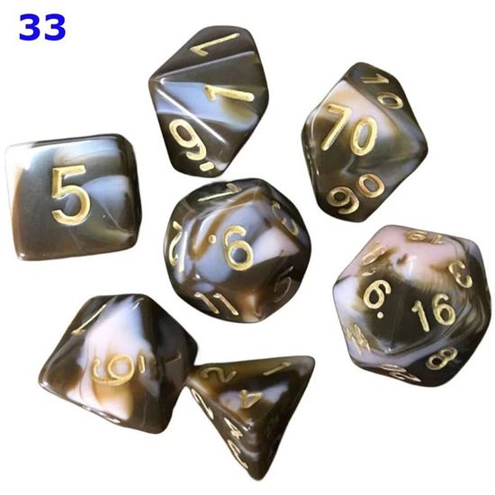 Dés polyédriques - Lettres d'or - 7 pièces - D4-D20 - Acrylique - Mixte