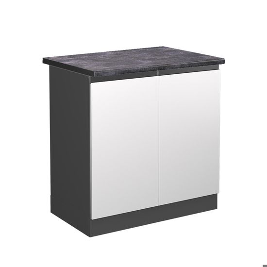 Meuble Bas Sous-Évier R-Line 80 Cm - Blanc Campagne/Anthracite, Sans Plan De Travail - Modulable, Pieds Réglables - 12