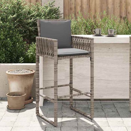 2 Tabourets De Jardin Avec Coussins - Résine Tressée Beige, Rangement Intégré, Pieds Réglables, Max 110kg
