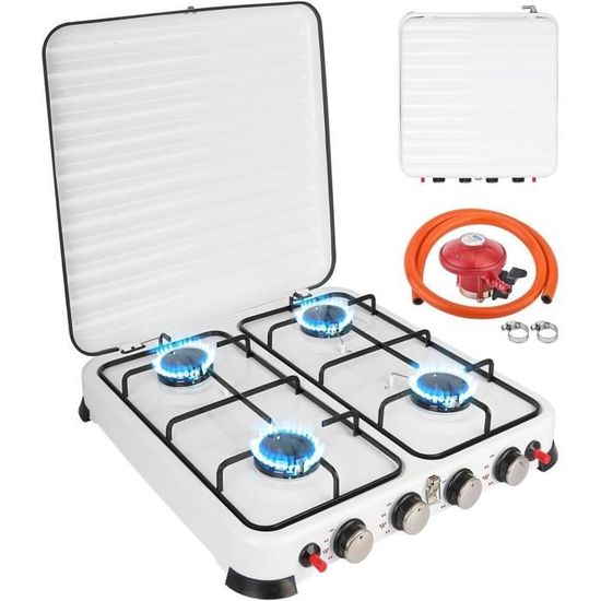 Réchaud Gaz 4 Feux Portable 8,8 KW - Camping Gaz Avec Allumage Automatique 48x48.5x10.5 Cm