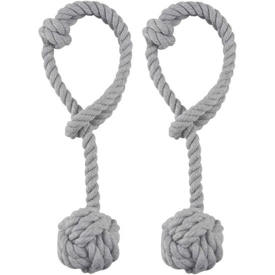 QUARKZMAN Lot De 2 Embrasses Rideaux Corde Coton Rouge – Boules Décoratives Dorées, Longueur 125 Cm, Fixation Sans Outils Pour Rideaux Intérieur/Extérieur