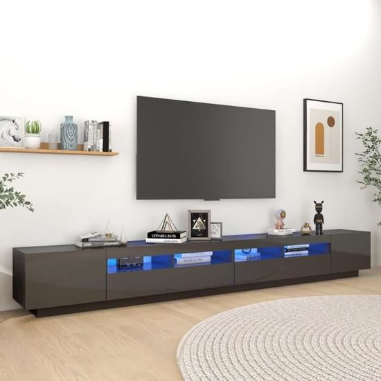 581NEUVES Meuble TV avec lumières LED - Living Banc TV Multifonction - Table pour Salon Unité murale Gris brillant 300x35x40 cm