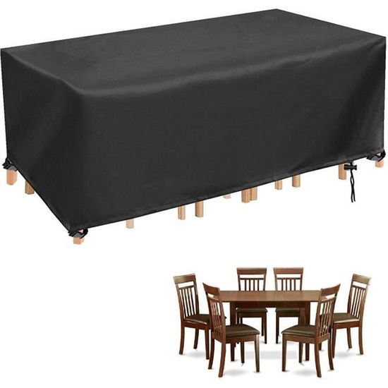 Bâche Protection Table Extérieur Grande 190x170x110cm - Housse Mobilier Jardin Imperméable Noire