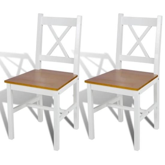 80993-Vintage Chaise de cuisine - Chaises de salle à manger 2 pcs Blanc Bois de pin - Fauteuil de Relaxation - Moderne