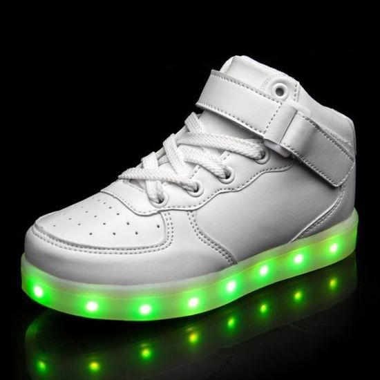 Chaussure Basket Lumineuse Enfant Blanc Mixte Lacets