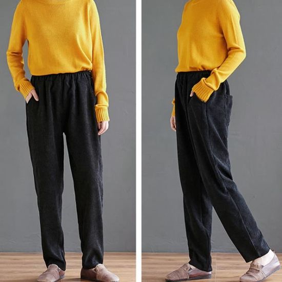 Pantalon Femme En Velours Côtelé - Coupe Droite, Taille Haute élastique, Poches, Tendance Automne-hiver 2025 - 12