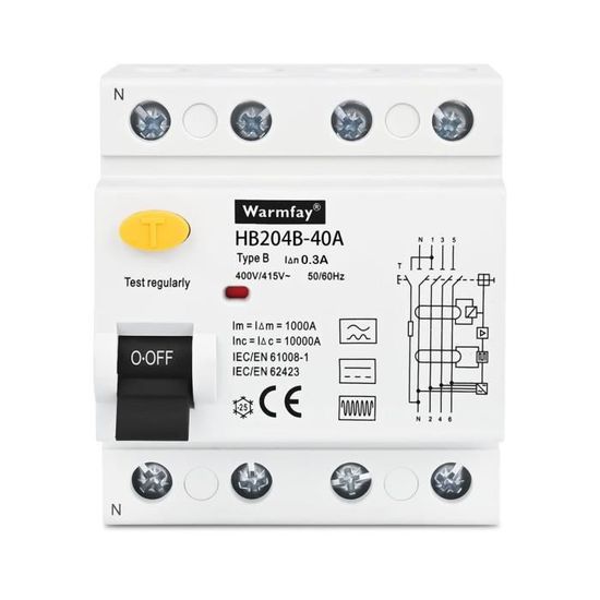 Disjoncteur Différentiel FI 40A 30mA 2 Pôles - Protection Fuite, Surcharge Et Court-Circuit 240V