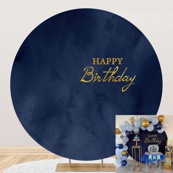 Toile De Fond Anniversaire Renaiss - 1.8m Diamètre - Rond, Argent/Noir - Pour Photo, Fête - Polyester