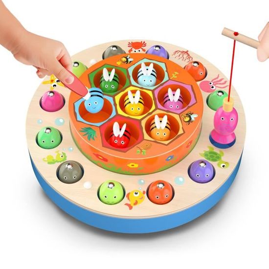 Jeu De Pêche Magnétique En Bois – Lapin Tire La Carotte – Montessori – Dès 2 Ans