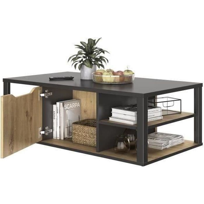 DIAGONE Table basse bar- Décor Noir et chêne - Made in France - L 110 x H 38 x P 60 cm - DAKOTA