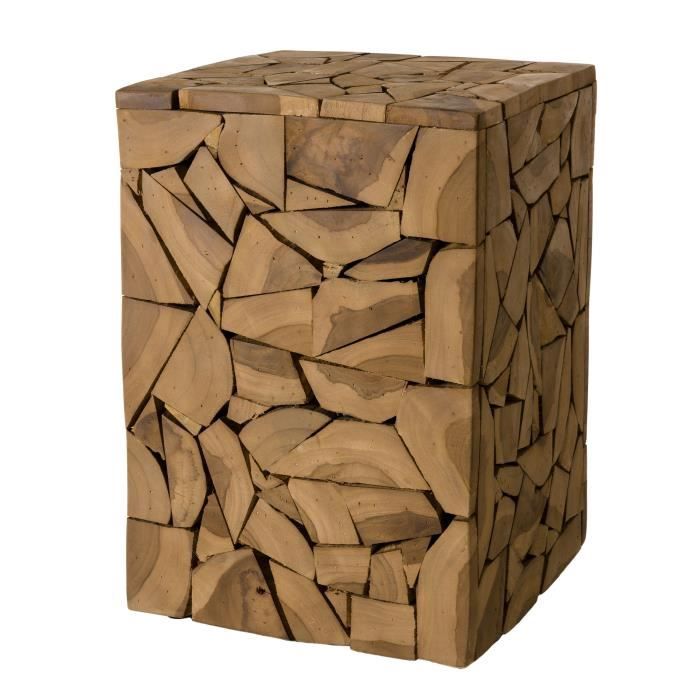 MACABANE SUZY - Table d'appoint marron carrée 30x30cm mosaïque bois Teck