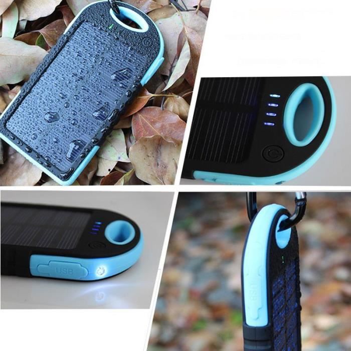 5000mAh Solaire Power Bank Chargeur de Secours Portable Batterie Externe Dual USB pour iPhone Android MP4 PSP iPad GPS (Bleu)
