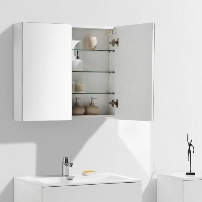 Armoire de toilette bloc-miroir SIENA largeur 80 cm, blanc laqué Blanc