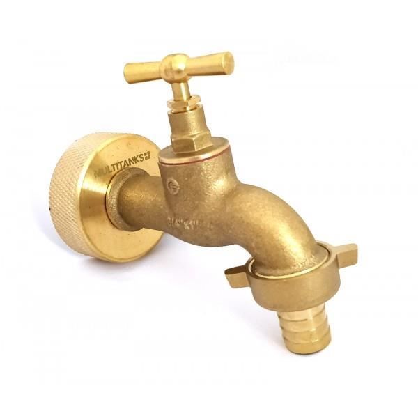 Raccord S60x6 en laiton avec robinet laiton et sortie cannelée 19mm - 16mm