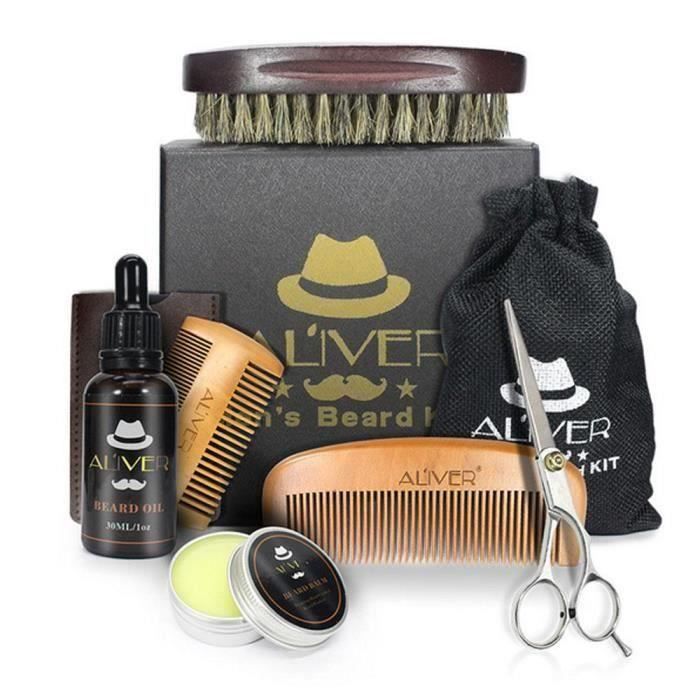 YM Kit de Sions de Barbe pour Les Hommes(Peigne Barbe + Brosse Barbe + Ciseaux Barbe + Barbe Huile + Crème Bar...... - YMPRM824A2330