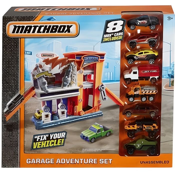Coffret Garage Adventure Set Avec 8 Voitures Matchbox - Vehicule - Mattel