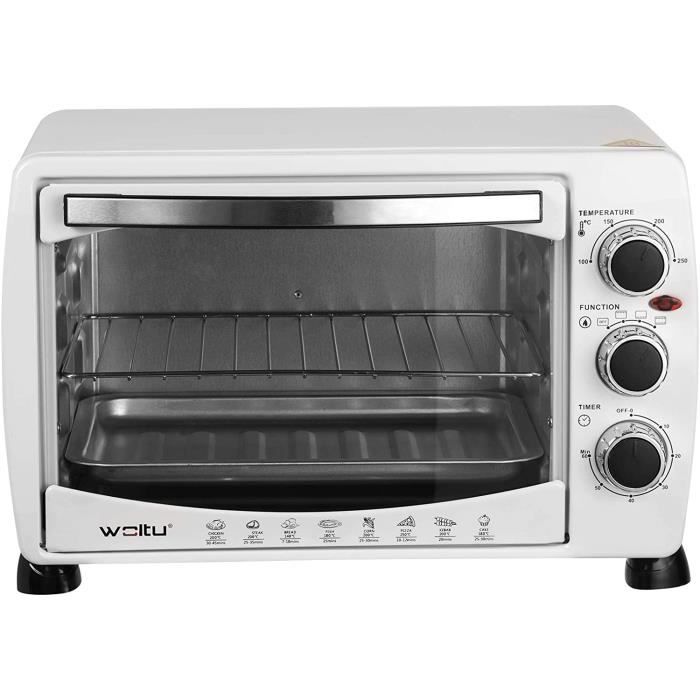 WOLTU BF09ws Mini Four à Pizza Double Porte en Verre avec Plaque de Cuisson et rôtissoire avec minuterie 0-250 ° C 1400 W,20 litres