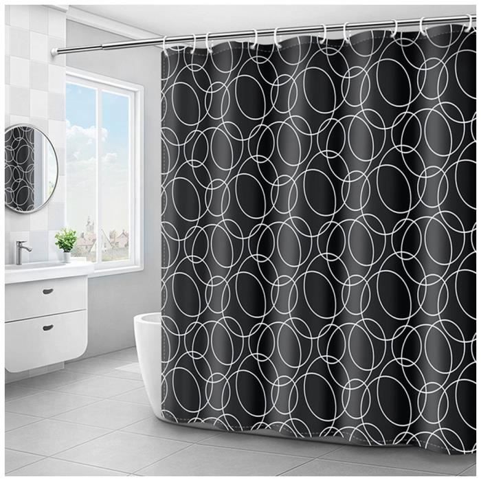 Rideau de Douche Résistant à La Moisissure Imperméable Avec Crochets Rideaux de Douche pour Salle de Bains,Noir,120x200cm