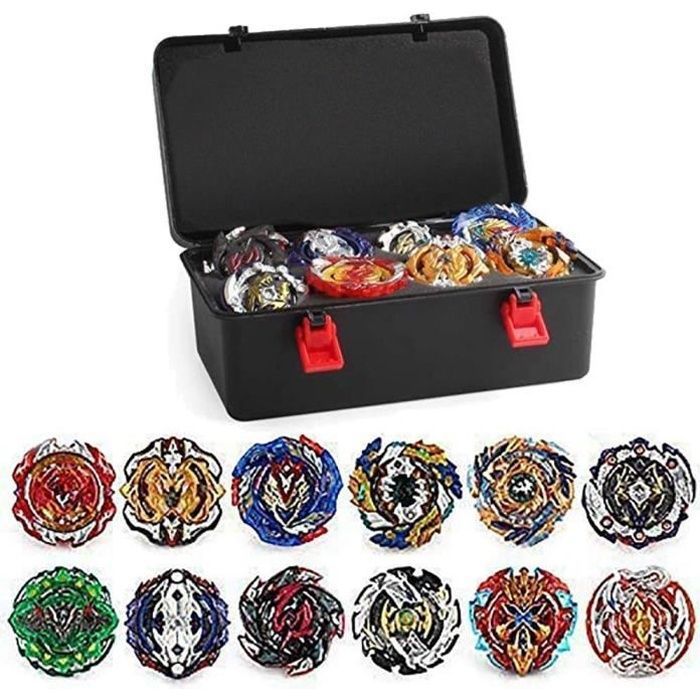 12 Nouvelles Toupies avec 2 Lanceur Burst Turbo, Jouet Arena,Gyro Pocket Box Pro (Noir)-Cadeau pour Enfants