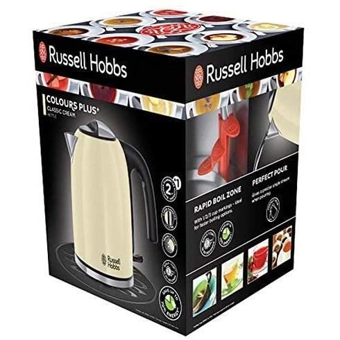 Russell Hobbs Bouilloire Familiale 1,7L, Ebullition Rapide, Filtre Anti-Calcaire Amovible Lavable - Crème 20415-70 Colours Plus