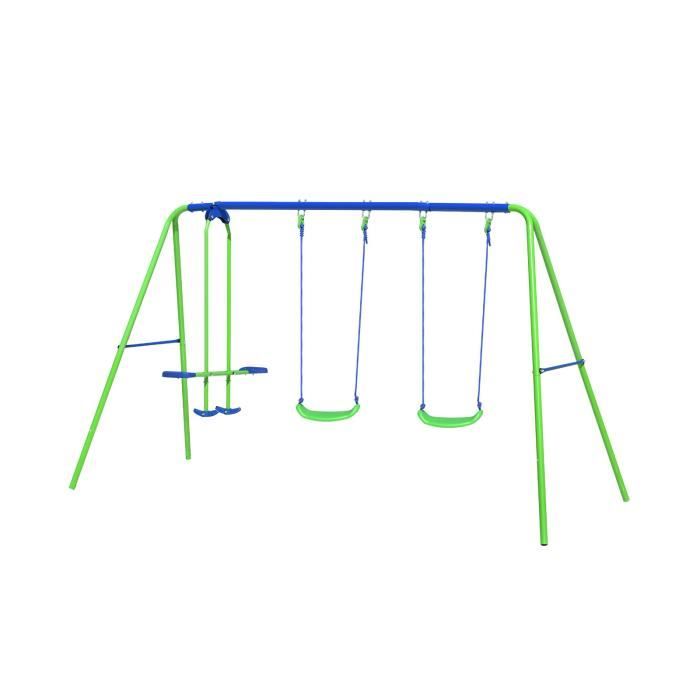 Balançoire d’Extérieur Portique de Jardin pour Enfant +3 Ans Cadre en Métal Double Outdoor Toys 280x140x180 cm Siège 45 Kg