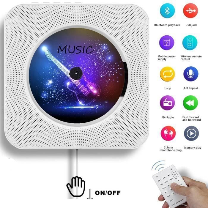 Lecteur CD Portable, Lecteur CD Bluetooth Mural Haut-Parleur Version Améliorée avec Haut-Parleur HiFi à Distance Lecteur USB