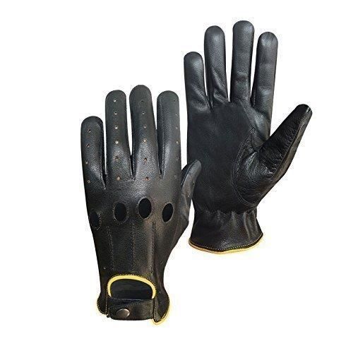 AUTHENTIQUE PAIRES DE GANTS HOMME 100% CUIR POUR LA CONDUITE , ORIGINALE SUPER FIT – NOIR AVEC CONTOUR JAUNE TAILLE L