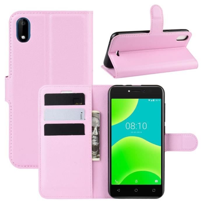 Coque Wiko Y50, Integrale Rose Couleur Pure Cuir Silicone Souple Dur Folio Protection 360° Anti-choc