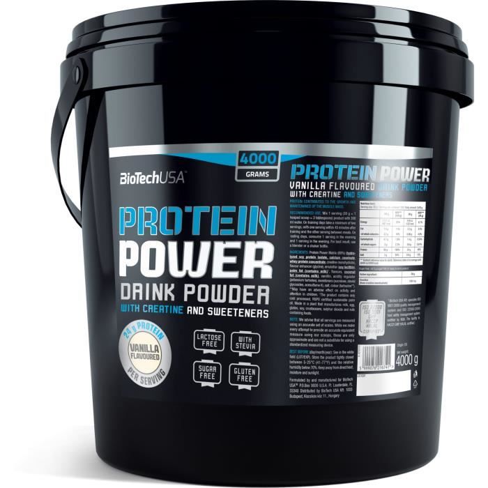 Protein Power 4kg FRAISE-BANANE Biotech USA Proteine de Whey Caseine Soja Creatine Glutamine et BCAA