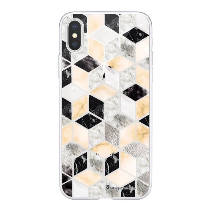 Coque iPhone Xs Max 360 intégrale Carrés marbre Ecriture Tendance Design La Coque Francaise
