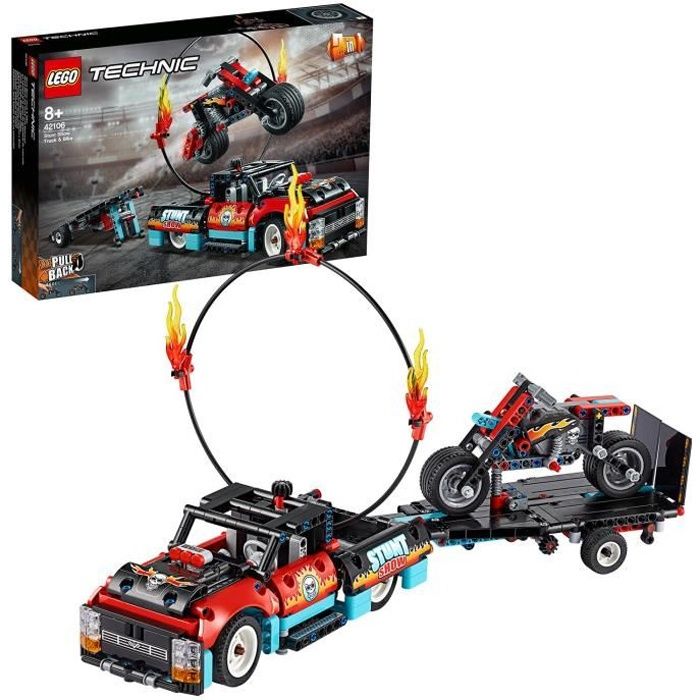 LEGO® Technic 42106 Le spectacle de cascades du camion et de la moto, Idée Cadeau Anniversaire Jouet pour Enfant de 8 ans et +
