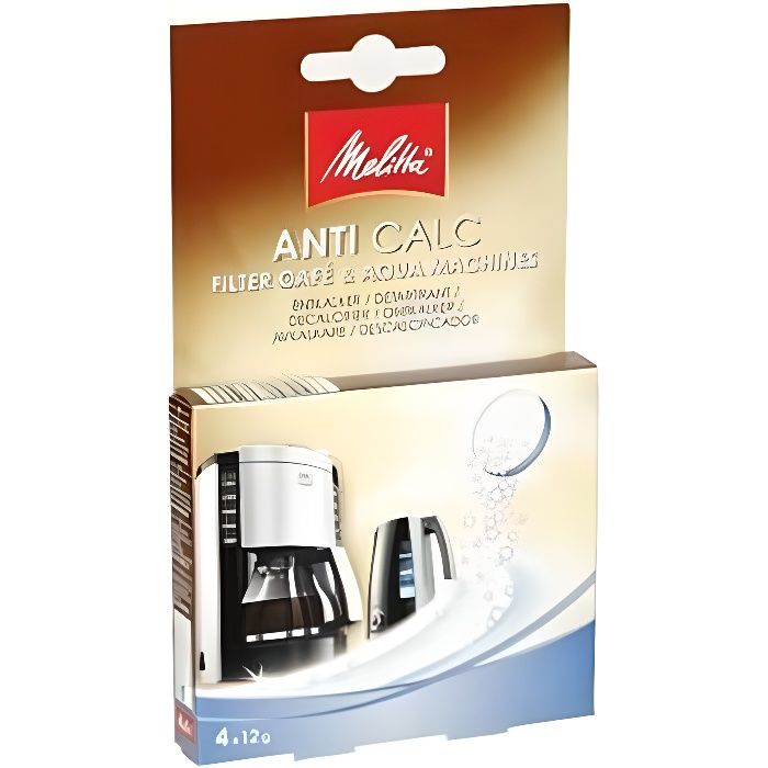MELITTA Lot de 4 pastilles de détartrage ANTI CALC pour cafetières et bouilloires