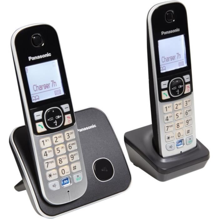PANASONIC Téléphone résidentiel dect - TG6812 - Duo sans répondeur - Argent et noir