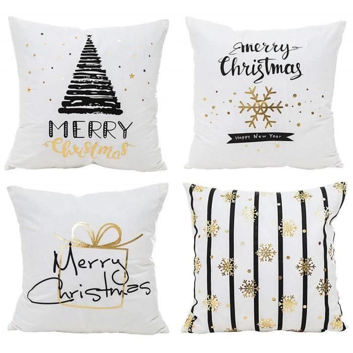 M 4PCS Taie d'oreiller Noël série Bonhomme de neige,Coton Doux en Lin Couvre-Lit Taie d'oreiller Canap¨&