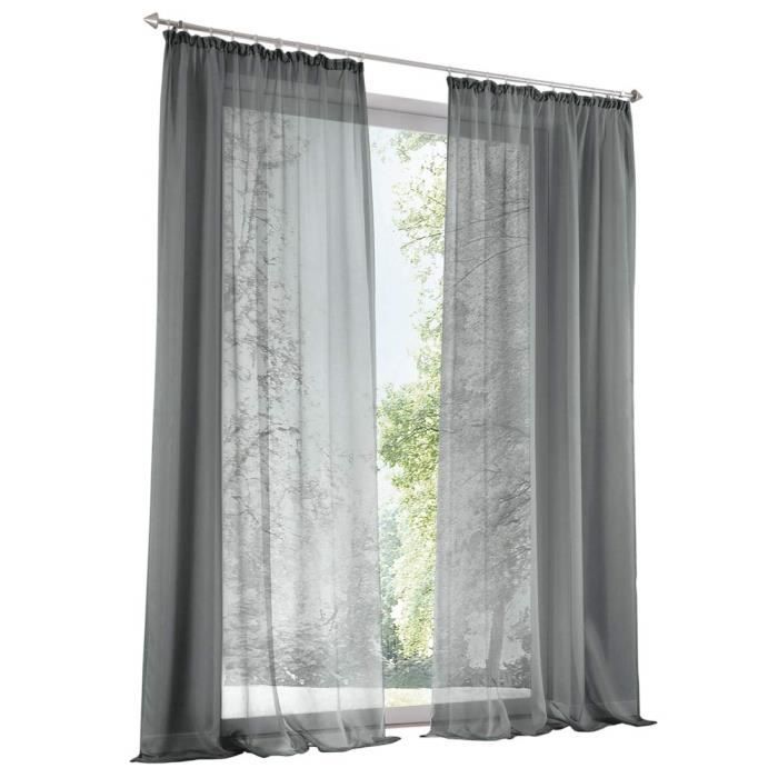 1 Pièce Rideau Voilage Couleur Uni à Galon Fronceur Décoration de Fenêtre (LxH 140x225cm, Gris foncé)