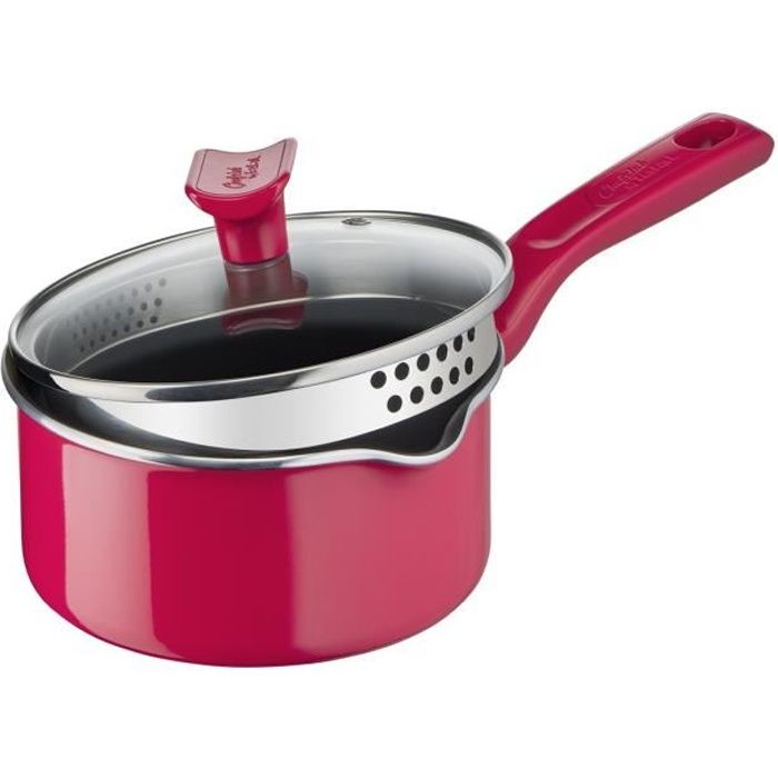 CHEFCLUB BY TEFAL G8062204 Casserole 16 cm + couvercle égouttoir, Revêtement antiadhésif, Technologie Thermo-Signal, Induction