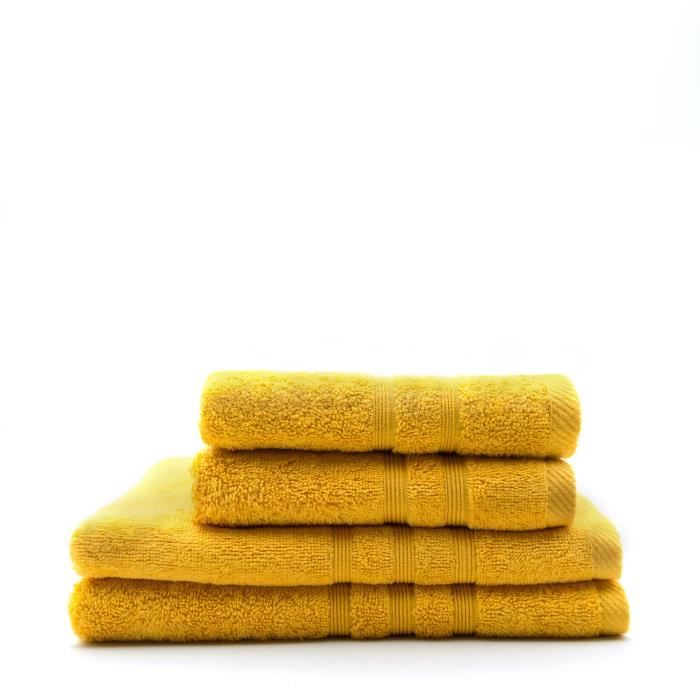 TODAY Lot de 2 Serviettes 50 x 100 cm + 2 Draps de bain 70 x 130 cm - 100% Coton - Safran