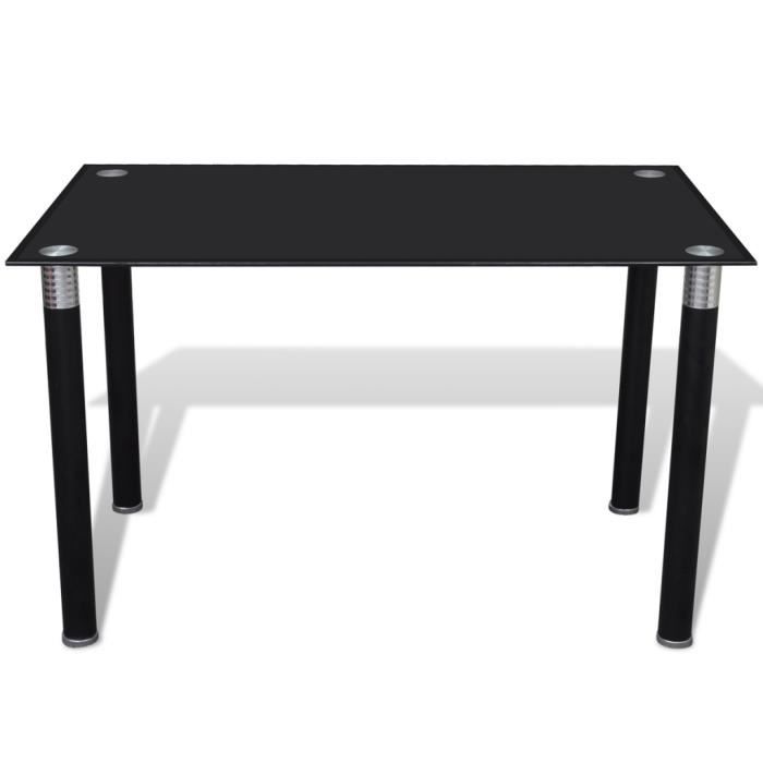 Table à manger Noire avec plateau en verre trempé de Salle à manger ou cuisine 120 x 70 x 75 cm