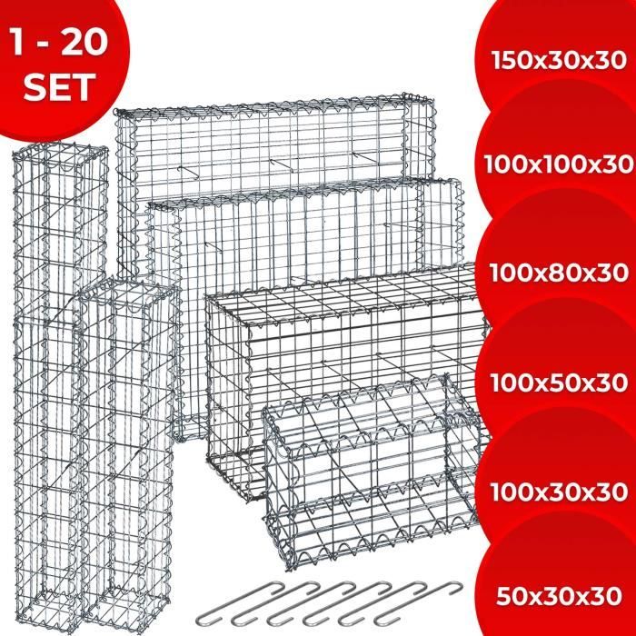 Gabion à pierre de soutènement en acier galvanisé, accord en spirale- 100x100x30 jardinière à gabion cloison murale