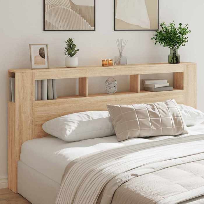 vidaXL Tête de Lit à LED Accessoire de Lit Tête de Cadre de Lit Meuble de Chambre à Coucher Chêne Sonoma 837367