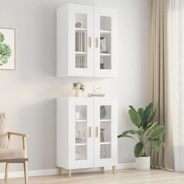 chic meuble de séjour contemporain armoire murale suspendue blanc brillant 69,5x34x90cm fr42026