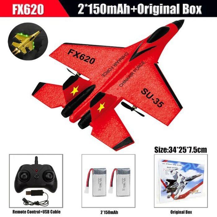 SZLIFE Avion De Chasse Télécommandé 6 Canaux Avec Lampe Torche - Jouet RC Rotation 360° Et 2 Batteries