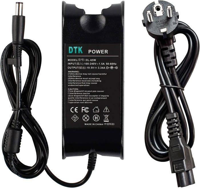 Chargeur 65W Pour Ordinateur Portable Dell - 19.5V 3.34A - Compatible Inspiron, XPS, Latitude, Vostro - Connecteur 4.5x3.0mm/7.4x5.0mm